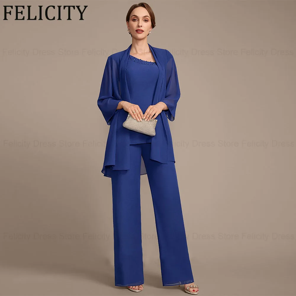 

FELICITY Chiffon Elegant Separates Jumpsuit/Pantsuit Mother of the Bride Dresses 2024 Pleated Sequin Beading Wedding Guest Dress