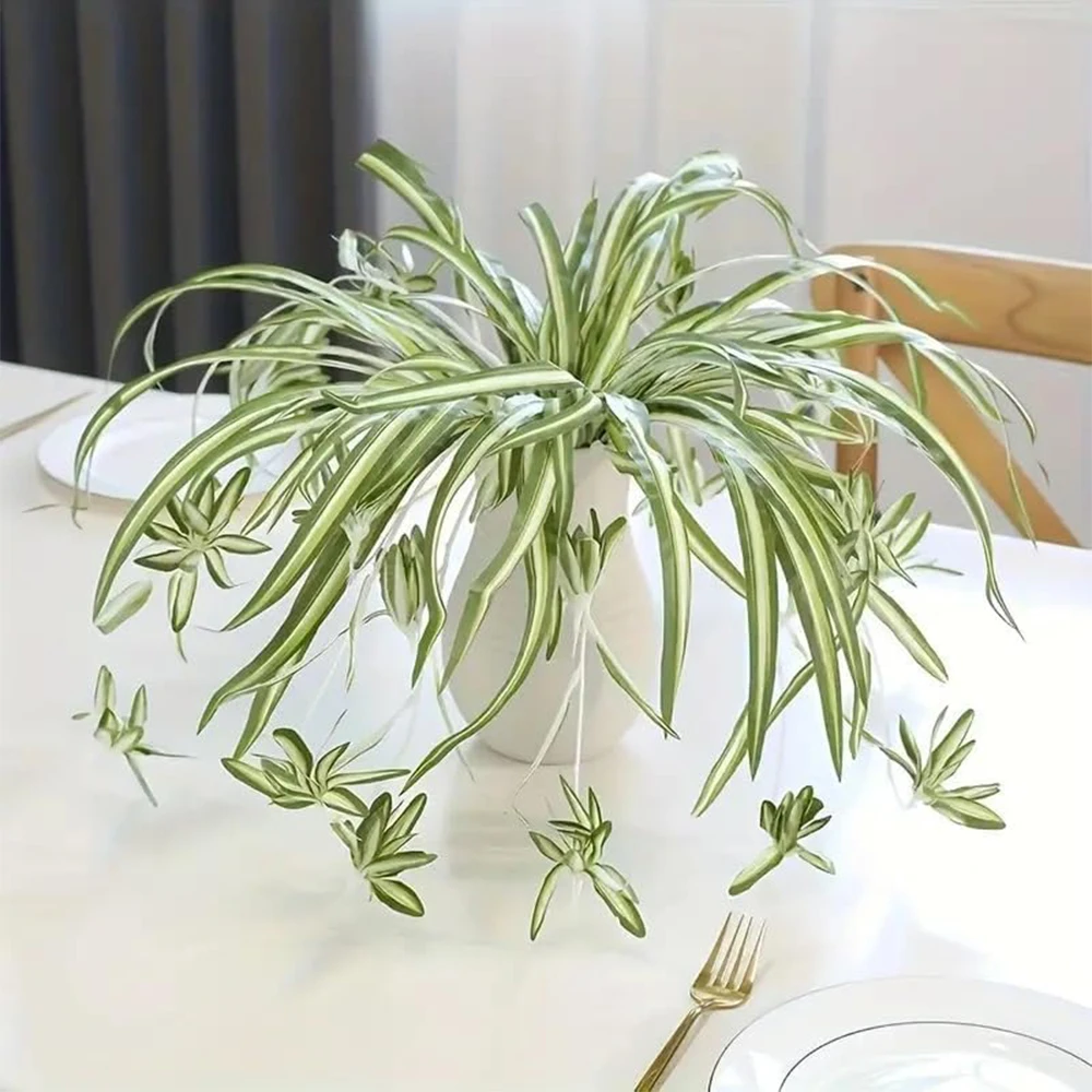 2 Stück künstliche Chlorophytum-Pflanzen, Hängekorb, gefälschte Pflanze, für den Außenbereich, UV-beständig, Grünpflanze für Wand, Garten, Zuhause, Raumdekoration – Detail 2