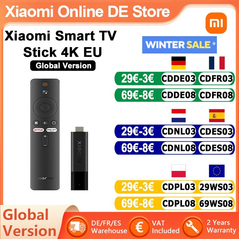 Global Version Xiaomi Mi TV Stick 4K Android TV 11 2GB RAM 8GB ROM Multi-language Support Google WIFI Dolby Atmos Vision