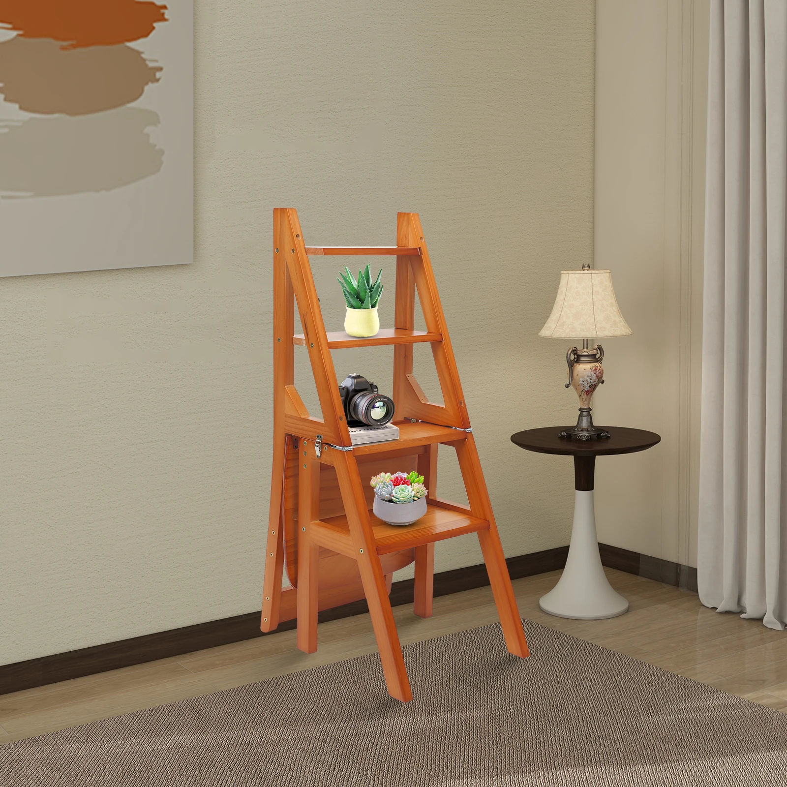 Mehrzweck-Klappleiterstuhl, umwandelbarer Vierstufen-Fußhocker, Kletterleiter für den Innenbereich für Schlafzimmer, Speisekammern, Balkone – Detail 1