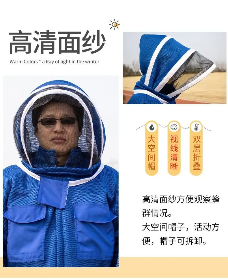 Description Picture 5 of itemAnti-bee suit, full set of breathable special thickened beekeeping clothing, half body bee protective suit, bee hat, take honey