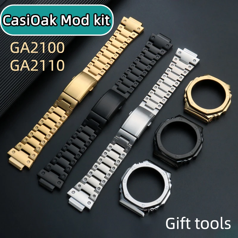 Ga2100 Ga2110 Cinturino In Metallo + Custodia Per Casioak Ga-2100 Ga-2110 Mod Kit Cinturino In Acciaio Inossidabile Lunetta G-Shock Ga2100 Cinturino 2