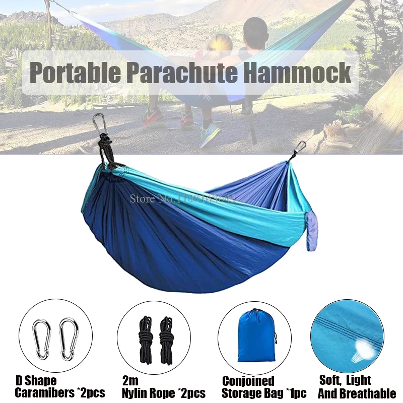 Double Nylon Hammocks for Camping Portable Parachute Hammock for Outdoor Hiking Travel Backpacking Kids Camping Gear 1