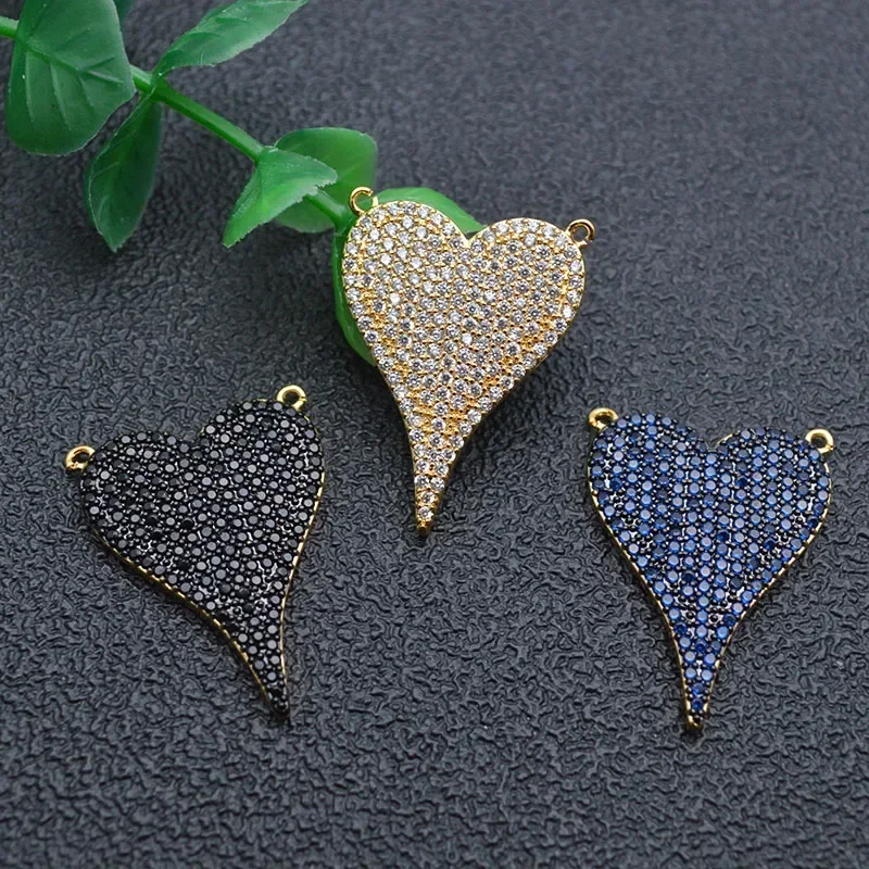 3pcs Luxury Blue Yellow Black Color CZ Beads Paved Heart Pendant for Women DIY Jewelry Necklace Making Supplies 3pcs sanrio black ballpoint pen kawaii hello kitty kuromi cinnamoroll cartoon gel pen students stationery school supplies gift