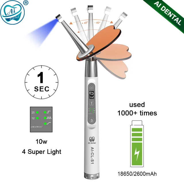 AI-CL-S1 360° Angle Rotating Portable Dental Rechargeable Battery 40° Degree Shaking Head One Second Light Curing Oral Equipment