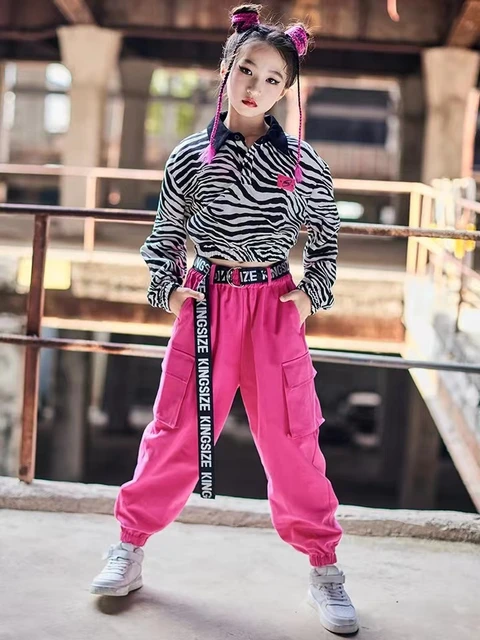 Zebra Pattern Long-Sleeved Loose Pants Suit Children'S Hip-Hop Dance Clothes  Girls CroppedJazz Dance Stage Costumes - AliExpress