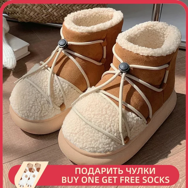 Women's Uggs Winter 2022 New Plush Comfort Cotton Boots With Rounded Tips  For Warmth - Women's Boots - AliExpress