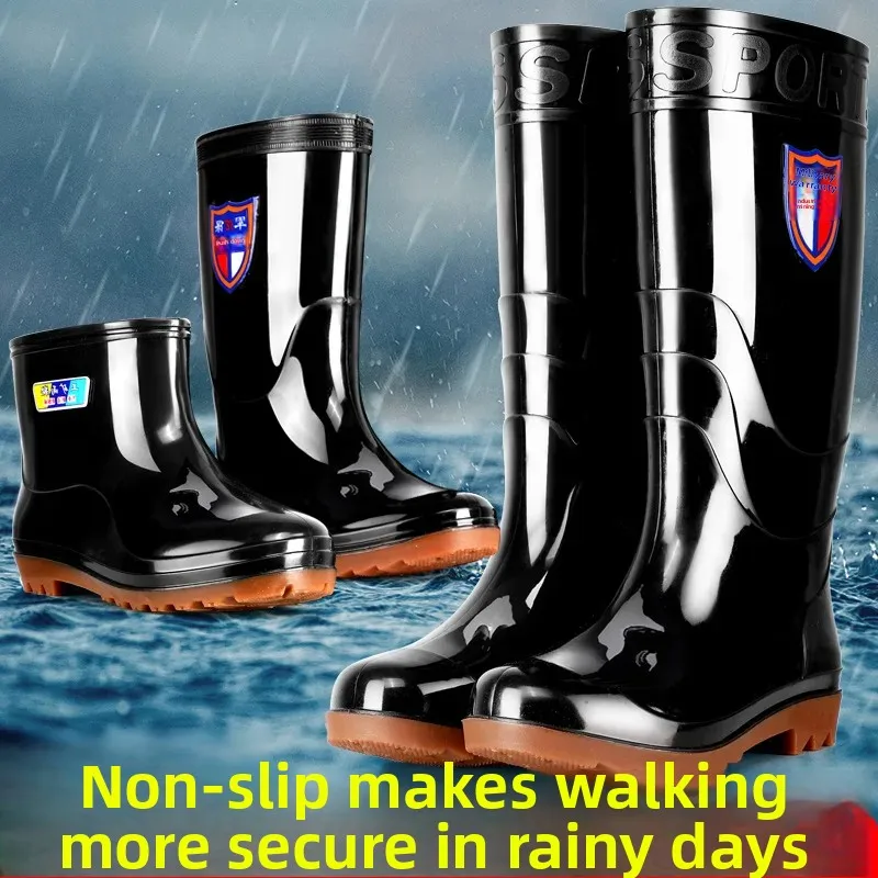 Bottes de pluie homme doublées polaire résistantes acides imperméables mi-hautes antidérapantes