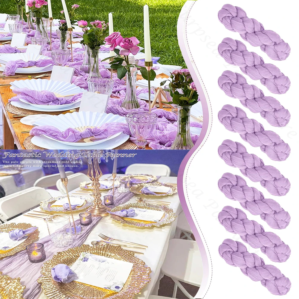 Lilac Purple Boho Rustic Gauze Table Runner for Wedding and Event Decoration