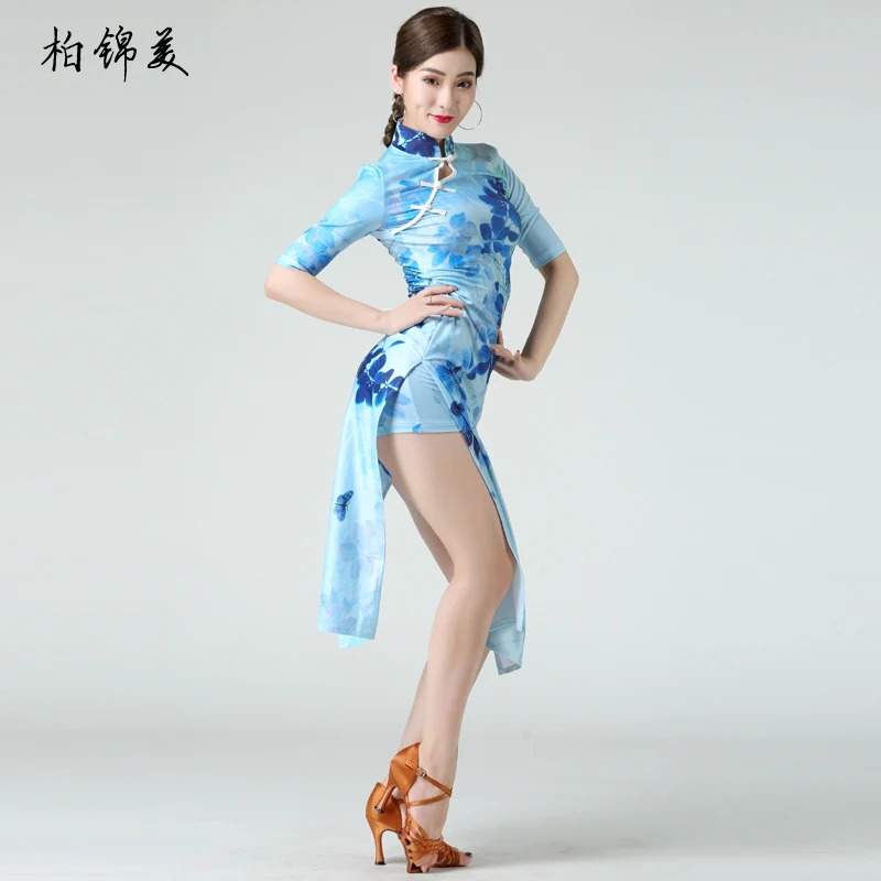 

Latin dance cheongsam dress female adult new clothing Chinese style retro cheongsam dress competition performance exercise cloth