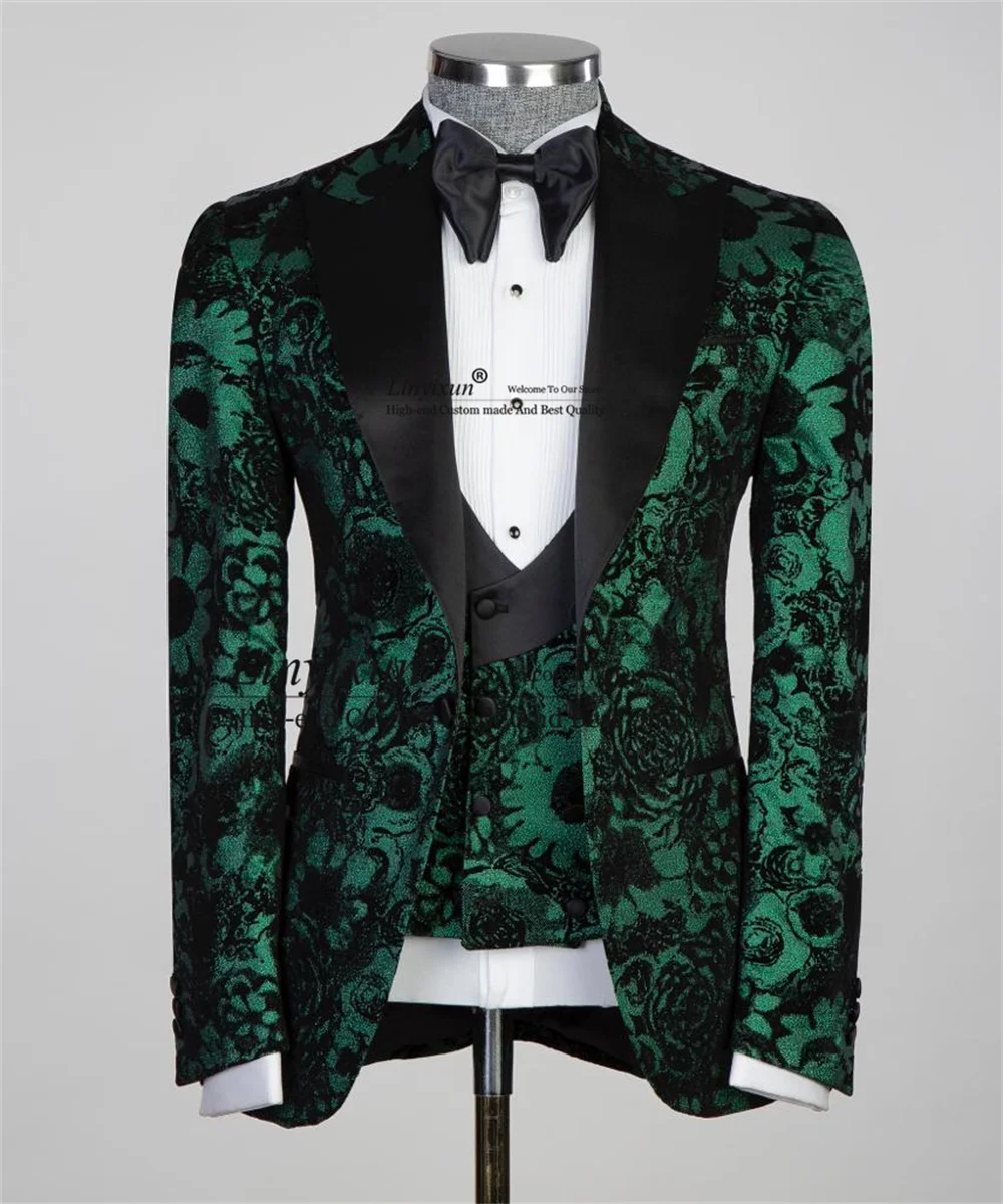 Fashion Jacquard Men Suits Notched Lapel Groom Wedding Tuxedos Male Prom Blazers Vest Pants Outfit 3 Pieces Sets Costume Homme