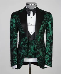 Fashion Jacquard Men Suits Notched Lapel Groom Wedding Tuxedos Male Prom Blazers Vest Pants Outfit 3 Pieces Sets Costume Homme