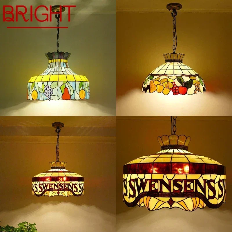 

BRIGHT Tiffany European Chandelier Vintage Creative Color Glass Pendant Lamp Home Living Room restaurant Bedroom Hotel Corridor