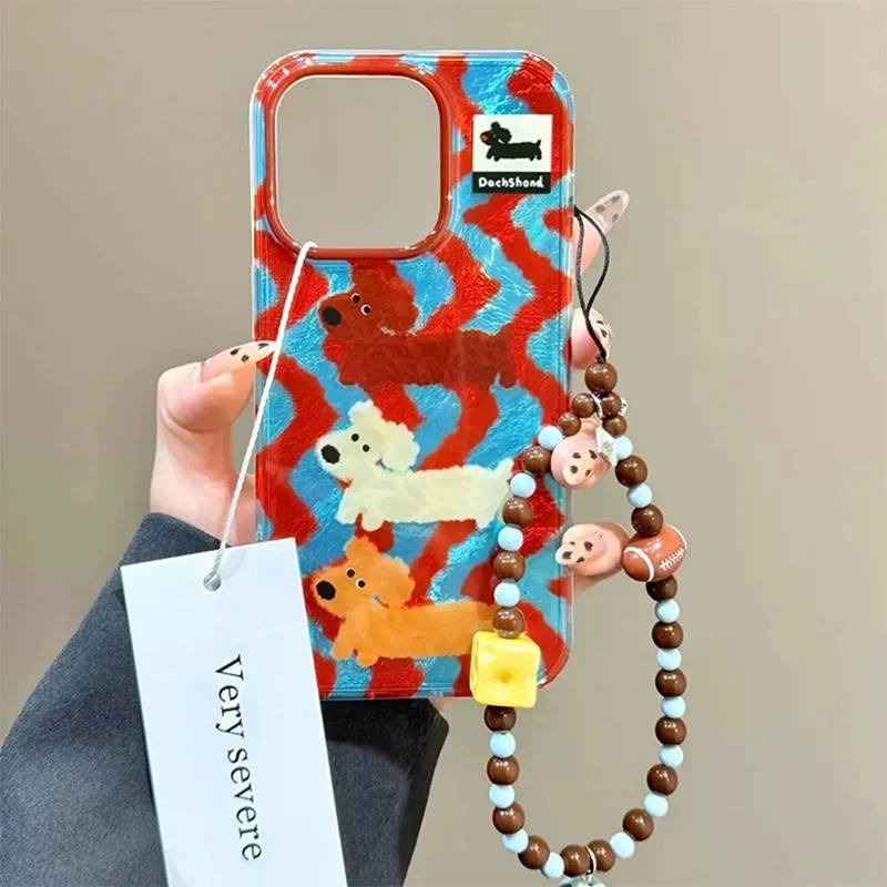Cartoon Striped Sausage Dog Feather Texture Phone Case