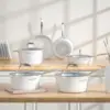 Nonstick Ceramic Cookware Set, 10 Pieces White Pots and Pans Set with Glass Lids & Stainless Steel Handles, Induction 6