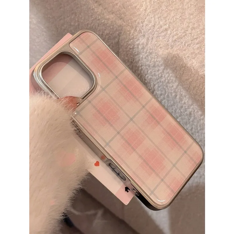 Retro Striped Plaid Silver Edge Epoxy Anti-Drop TPU Phone Case