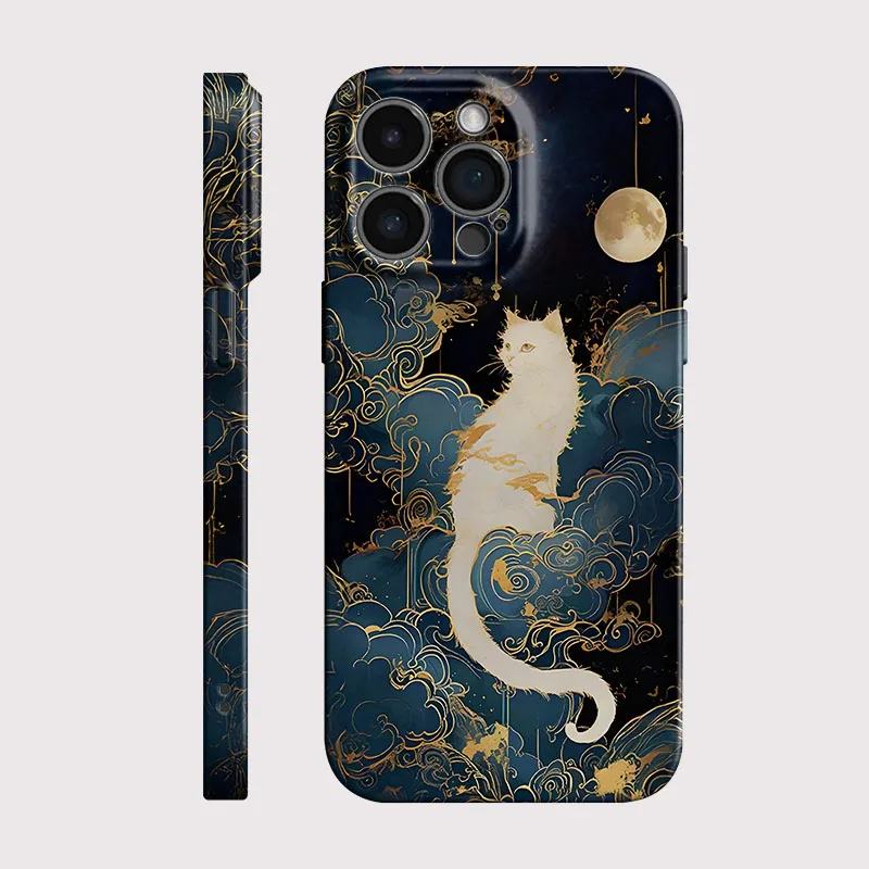 Luxury Moon Cat Shockproof Hard Plastic Phone Case