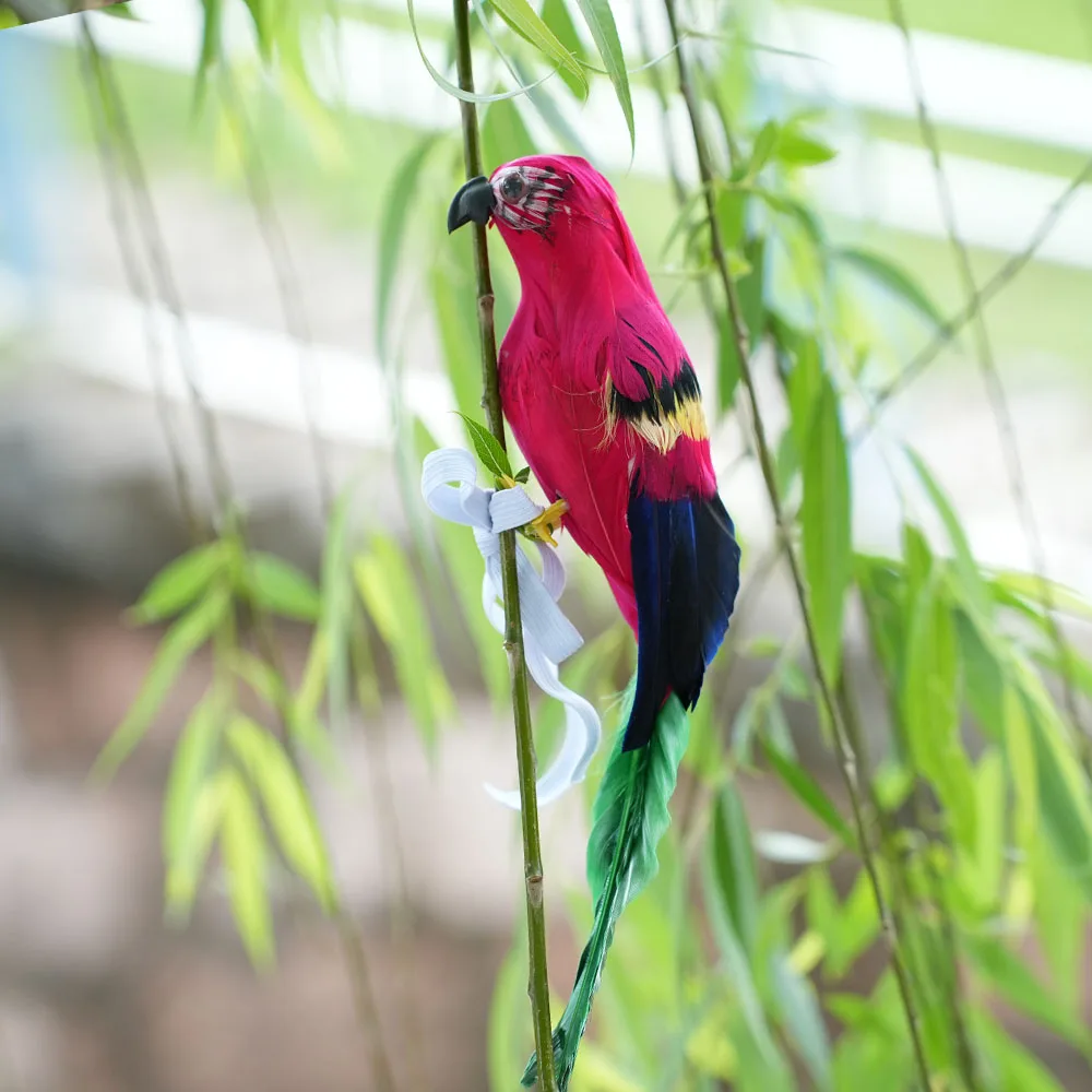 2pcs 25cm Handmade Simulation Parrot Feather Lawn Figurine Ornament Bird Garden Prop Decoration Can be tied to the shoulder