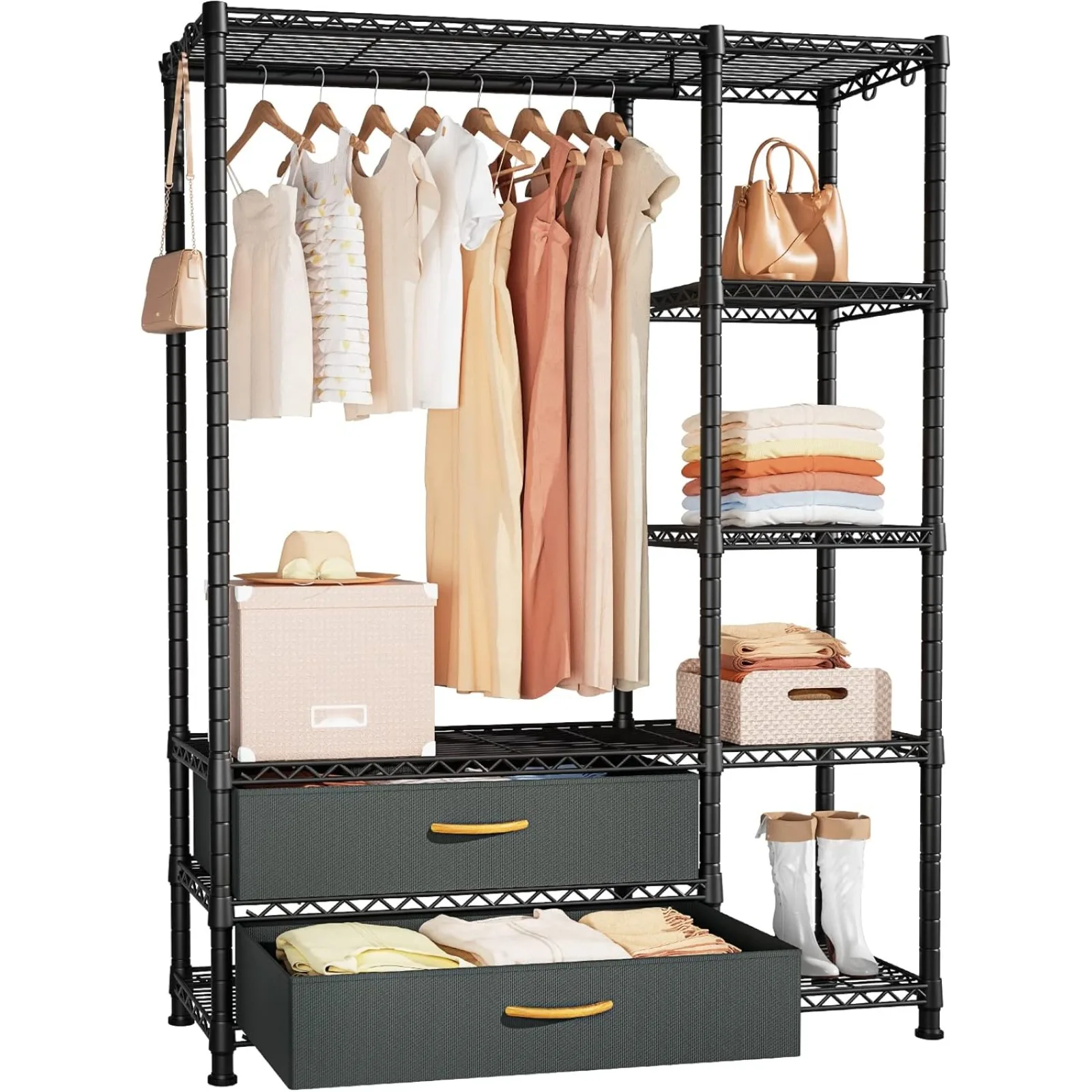 

Free shipping US Ulif F3 Freestanding Closet Garment Rack, 5 Tiers Adjustable Heavy Duty Clothes Organizer Storage with 2