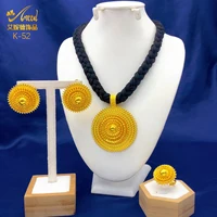 African Black Rope Necklace Earrings Jewelry Set For Women 24K Gold Plated Dubai Indian Nigeria Bridal Wedding Party Jewellery 1