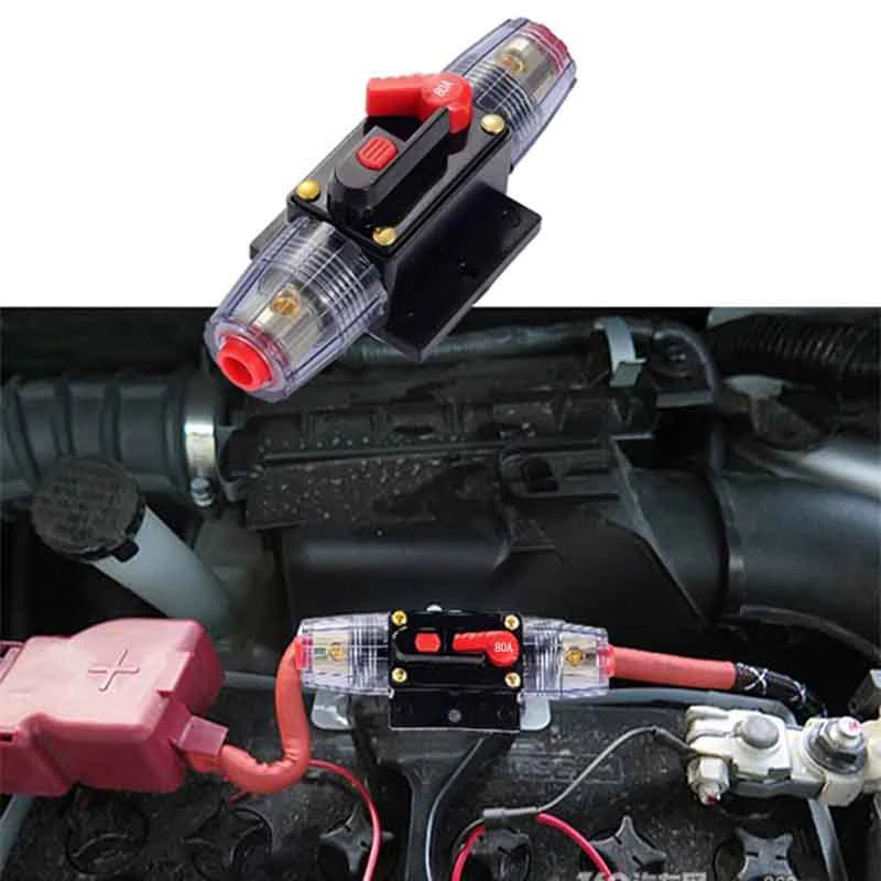 20A 30A 40A 50A 60A 80A 100A Circuit Breaker 12V-48V DC Car Truck Resettable Fuse Short Protection Fuse Holder Power Insurance