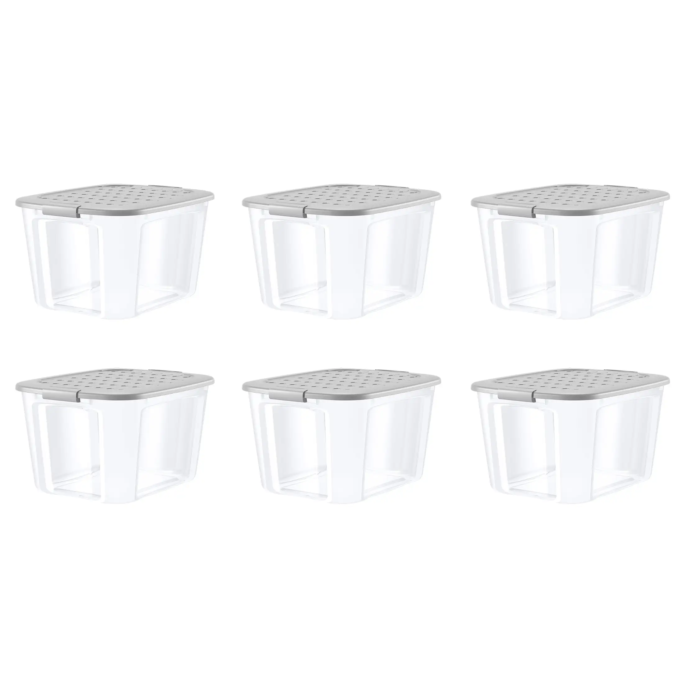 

Bella Storage 72 Quart Clear Plastic Latching Grey Lid Tote Set of 6