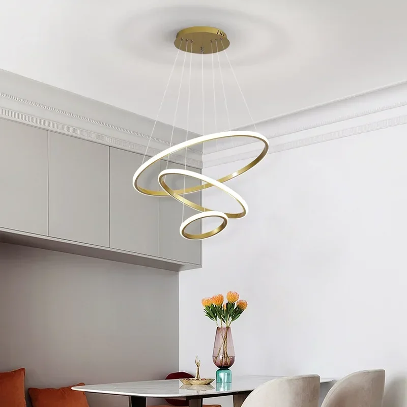 

Modern LED Pendant Light For Living Dining Room Loft Bedroom Chandelier Rings Circle Ceiling Hanging Lamp Decor Lighting Fixture