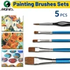 5pcs Marie's Paint Brushes Set with Flat and Details with Wolf Hair for Acrylic,Watercolor,Crafts,Models,Rocks,Canvas,Gouache 1