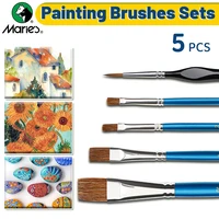 5pcs Marie's Paint Brushes Set with Flat and Details with Wolf Hair for Acrylic,Watercolor,Crafts,Models,Rocks,Canvas,Gouache 1