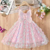 Robe d'été pour filles, motif papillon violet, en maille colorée, avec ailes, robe de princesse pour anniversaire, 3-8T, 2024 4