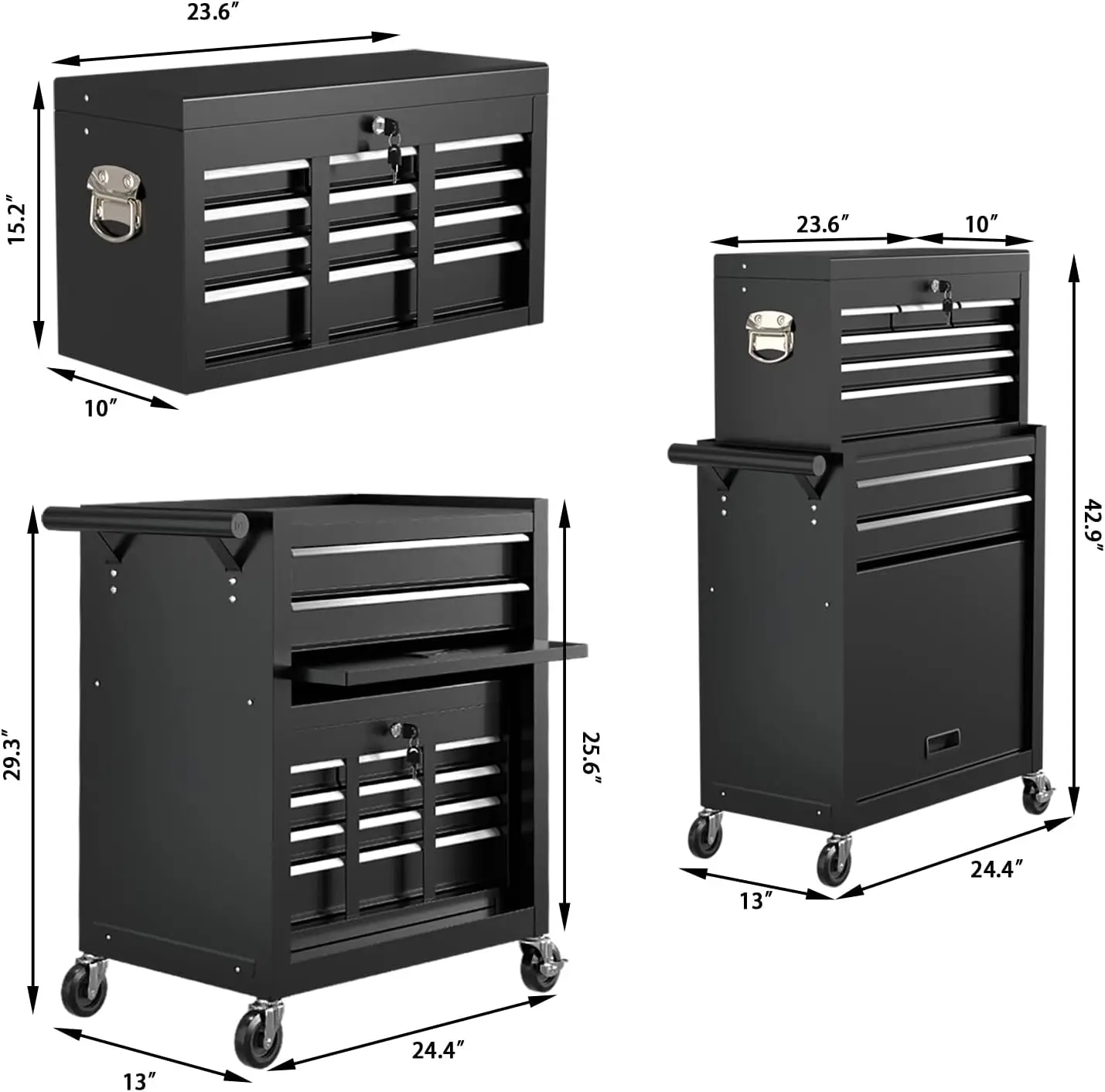 8-Drawer High Capacity Rolling Tool Chest, Removable Cabinet Storage Tool Box with Wheels & Drawers, Detachable Toolbox Lock 3