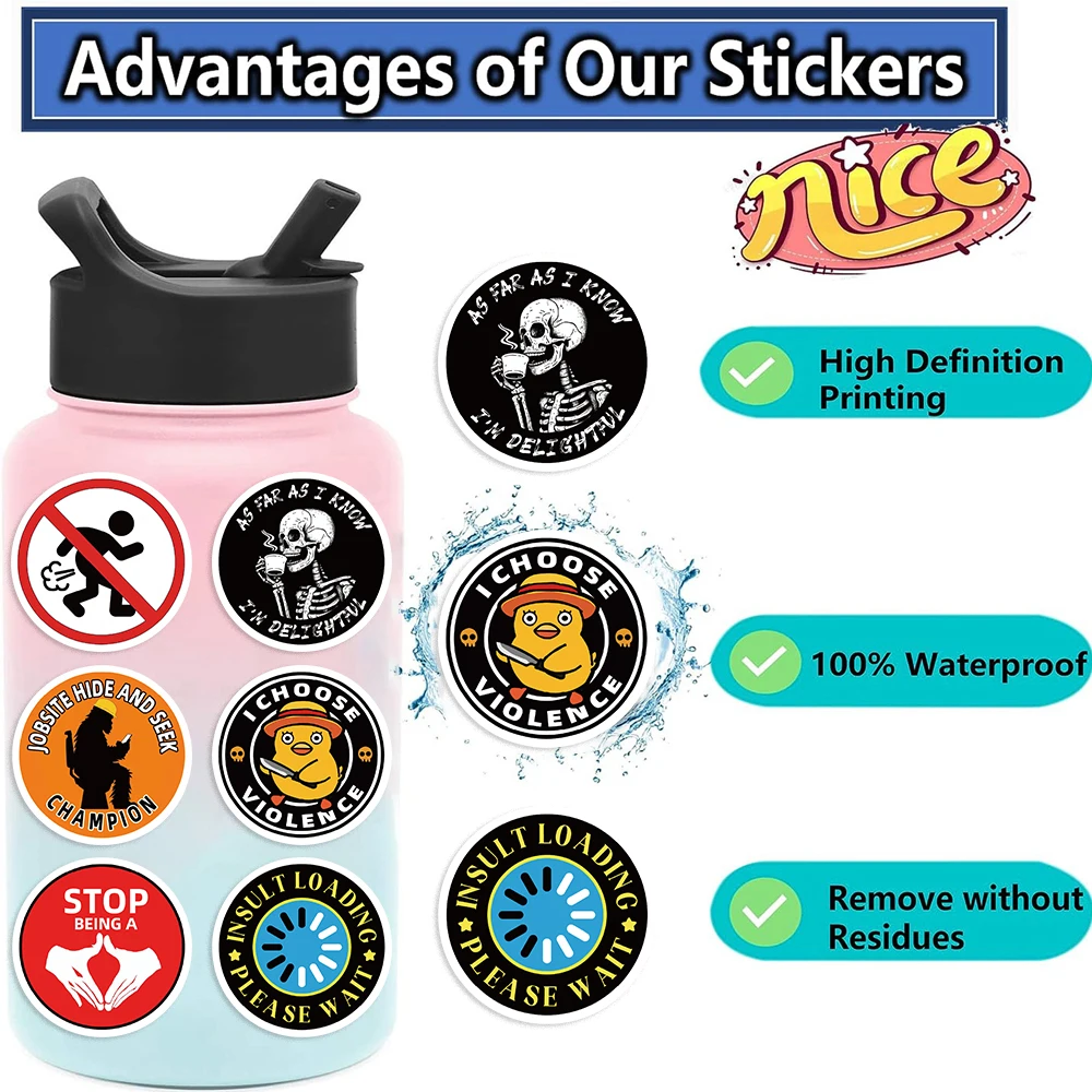 50 Stück Streich Meme Graffiti Vinyl Aufkleber Wiederverwendbare Aufkleber für Laptops Wasserflaschen Gepäck Bunte lustige Designs Aufkleber – Detail 1