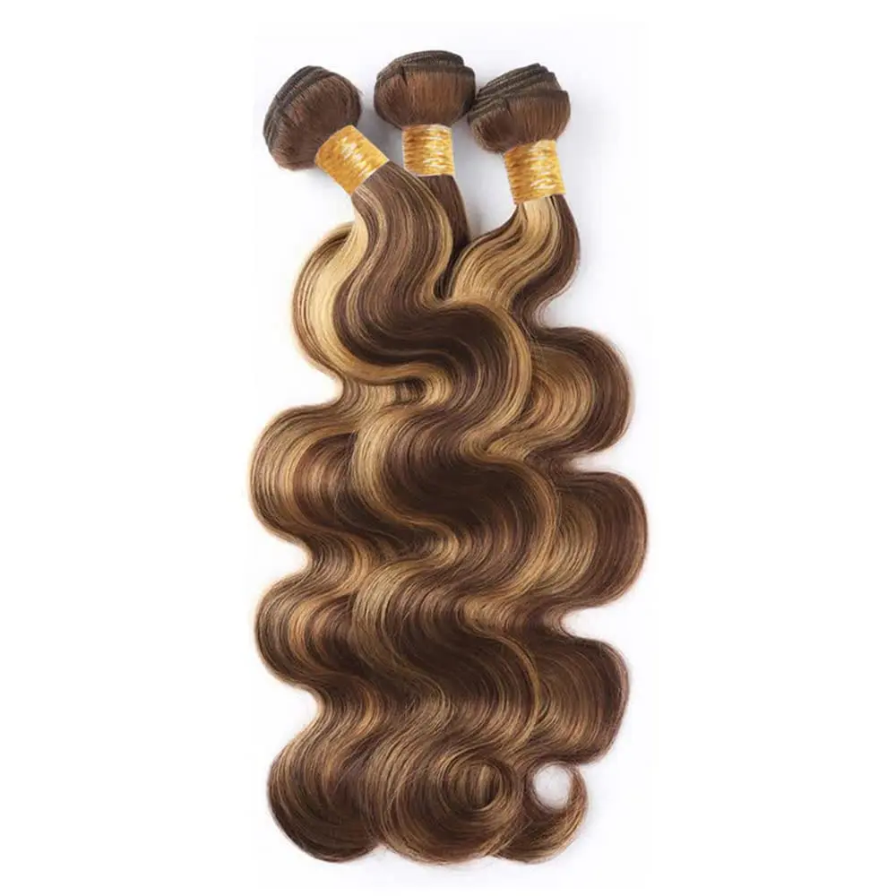 Body Wave Bundles P4-27 Highlight Human Hair Bundles 100% Human Hair Brown Remy Weave Extensions for Women human hair bundles
