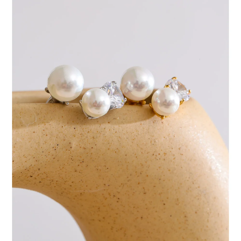 Yhpup Simulated Pearls Cubic Zirconia Ring Stainless Steel