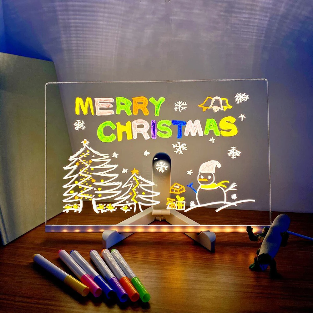Light Up LED Letter Message Board Glowing Acrylic Dry Erase Board with Light With 7xPens Erasable Neon Sign Clear Writing Board