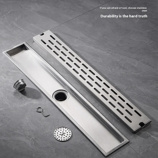 สแตนเลส 304, ท่อระบายน้ําชั้นทรงสี่เหลี่ยม, ท่อระบายน้ําขนาดใหญ่ป้องกันกลิ่นแถบยาวสําหรับห้องอาบน้ํา 1