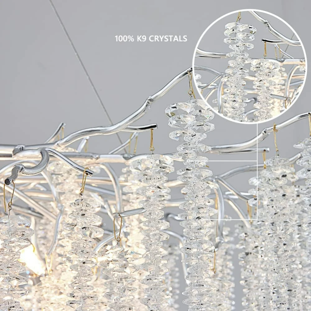 Modern Silver Chandelier Light Fixtures D39.4 inches Luxury Crystal Chandelier Lighting Large Kitchen Light Fixtures For