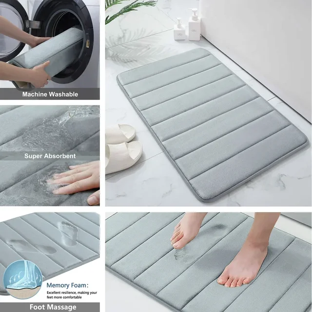 Ensemble de 3 tapis de bain antidérapants en mousse à mémoire de forme, doux, Absorption d'eau, séchage rapide, lavable en Machine pour le sol de la maison 2
