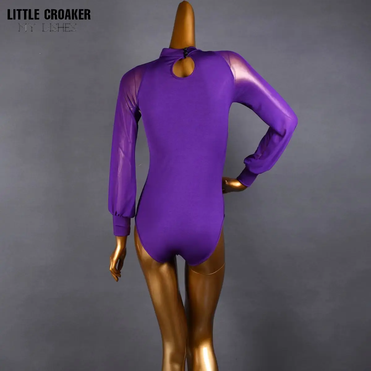 Purple Black Long Sleeve Ballet Leotards for Women Dance Costume Mesh Splice Adult Ballet Swimsuit Gymnastics Leotard Bodysuit