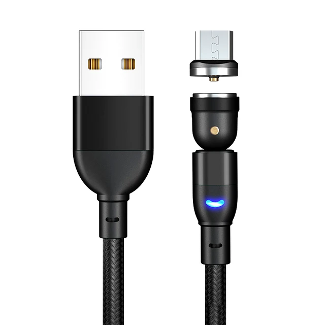 ZUIDID 540 Rotate Magnetic Cable Fast Charging Magnet Charger Micro USB Type C Cable Mobile Phone Wire Cord For iPhone Xiaomi Black Micro USB