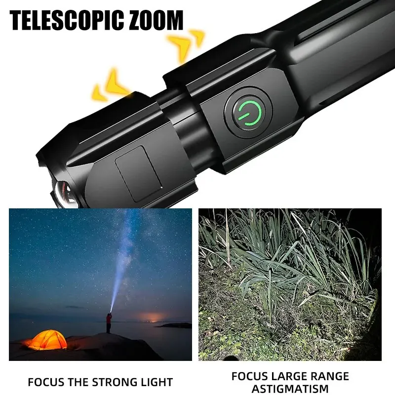 LED Flashlight 100000 Lumen Tactical Rechargeable USB 18650 Waterproof Zoom Fishing Hunting Handheld Flashlight