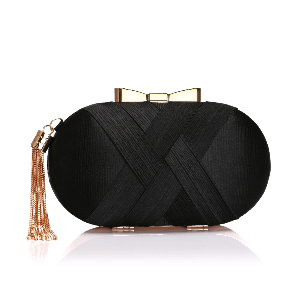 Satin Evening Clutch Bag for Women with Tassel and Metal Detail