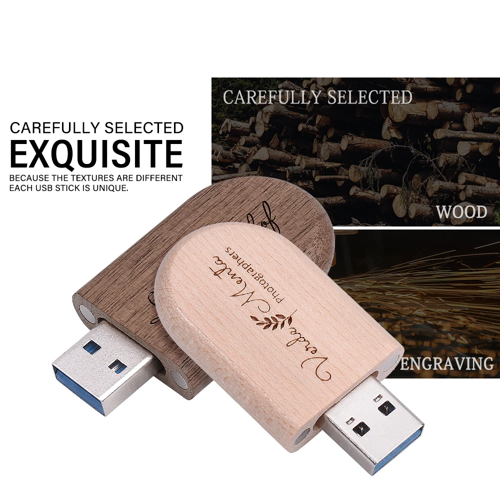 무료 맞춤 로고 나무 + 박스 USB 플래시 드라이브 펜 드라이브 4GB 16GB 32GB 64GB 128GB 메모리 스틱 U 디스크 웨딩 사진 촬영 선물