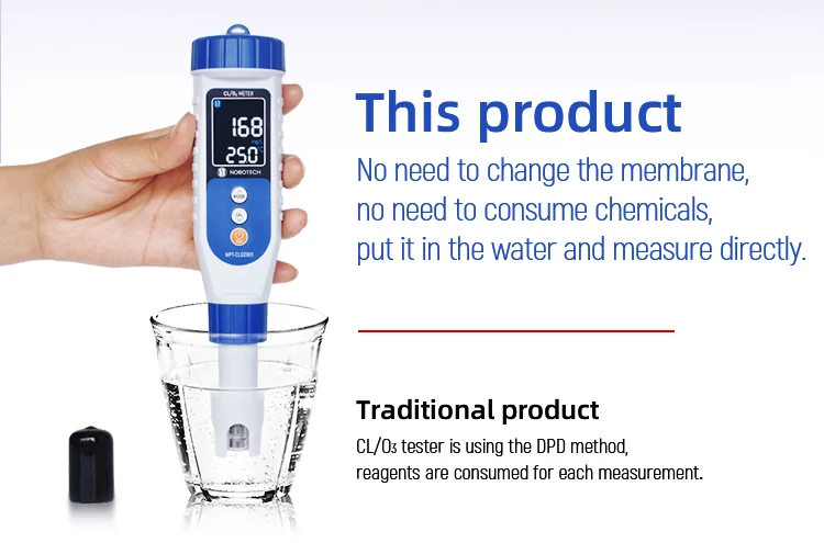 2 in 1 Pen Type Dissolved Ozone Meter 0-20mg/L Portable Residual Chlorine Detect