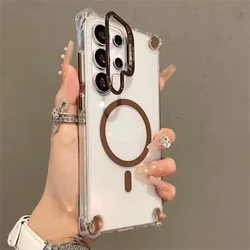 Magnetic Transparent Foldable Camera Holder Case - Galaxy S23 Ultra (Brown)
