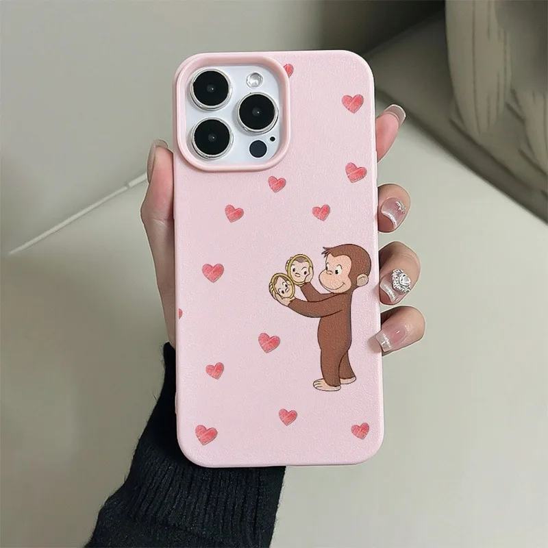 Playful Monkey Pink TPU Phone Case with Heart-Shaped Pattern