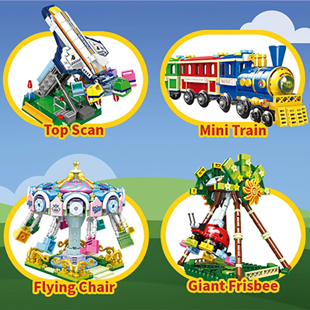 S9b7542ce83ce45a2958d9f971bb3dbf9X Klocki do budowy targowe blokuje diabelski młyn zestaw duże wahadło statek piracki karuzela Park rozrywki z instrukcją montażu