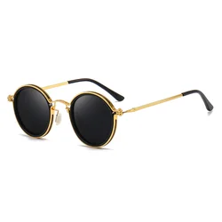 Vintage - Inspired Retro Round Sunglasses - Unisex UV400 Classic Gothic Steampunk Eyewear (Gold Black)