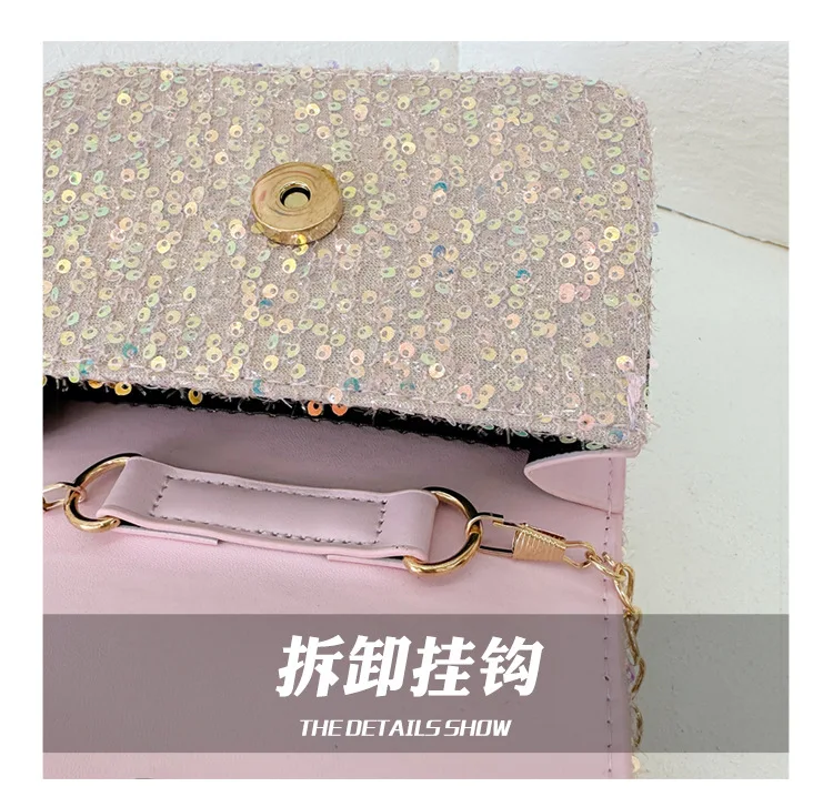 Borsellino Per Bambine Con Nodo A Fiocco E Paillettes - Microfibra, 13x7x9 Cm, Con Catena Regolabile - Foto 5