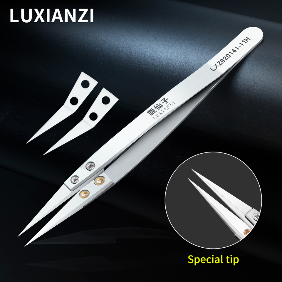 LUXIANZI Anti-static Ceramic Tweezers Set Curved Straight Tip For Electronic Repair Precision Industrial Tweezer Holding Tool